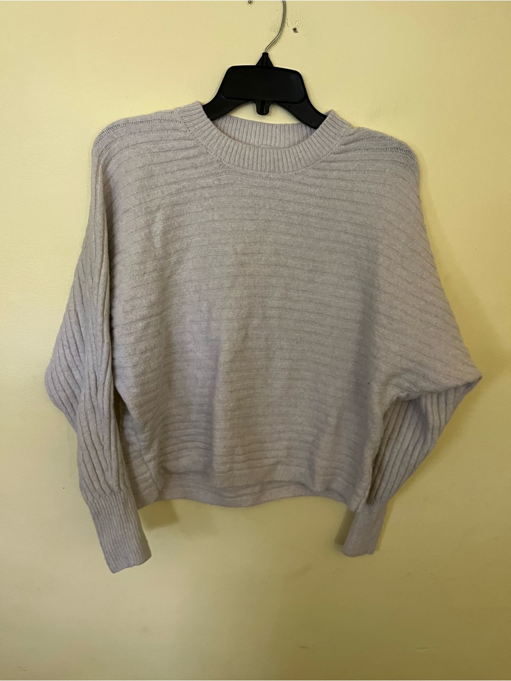 Pink Rose Ribbed Crewneck Sweater in Light Cream